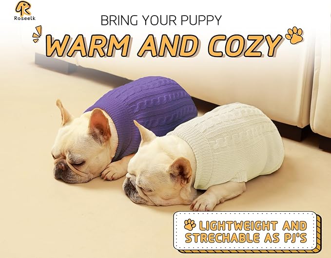 2 Pack Dog Sweaters for Small Dogs - Puppy Medium Warm Clothes in Winter, Turtleneck Pullover Design for Boy Girl Pet, Doggie, Cat, Kitten Chihuahua Bulldog Pug Beagles (XS, Purple, Beige)