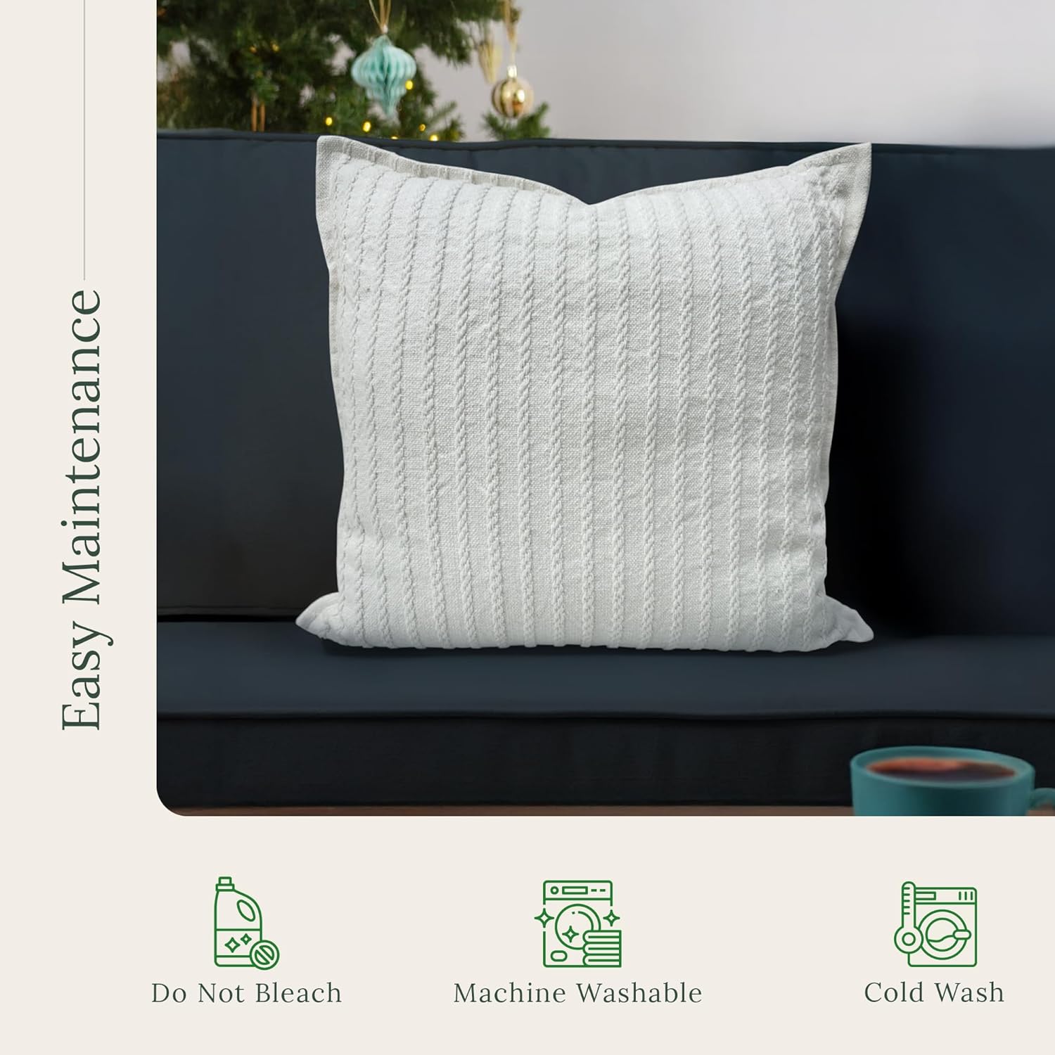 SanVia Ivory Pleat Premium Cotton Throw Pillow Covers, 20 x 20 Inches, Luxury Holiday Themed Handwoven Couch Pillow Covers, Hidden Zipper, Elegant Home Décor, Insert Not Included