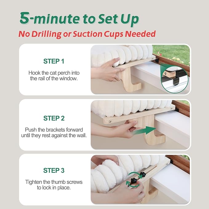 Zakkart SnugCloud Cat Window Perch with 4-Sided Bolster - Orthopedic Cat Hammock for Window Sill - Solid Hardwood & Metal Frame - Window Seat for Pets (Dark Stained Wood w/Gray Bed, Large)