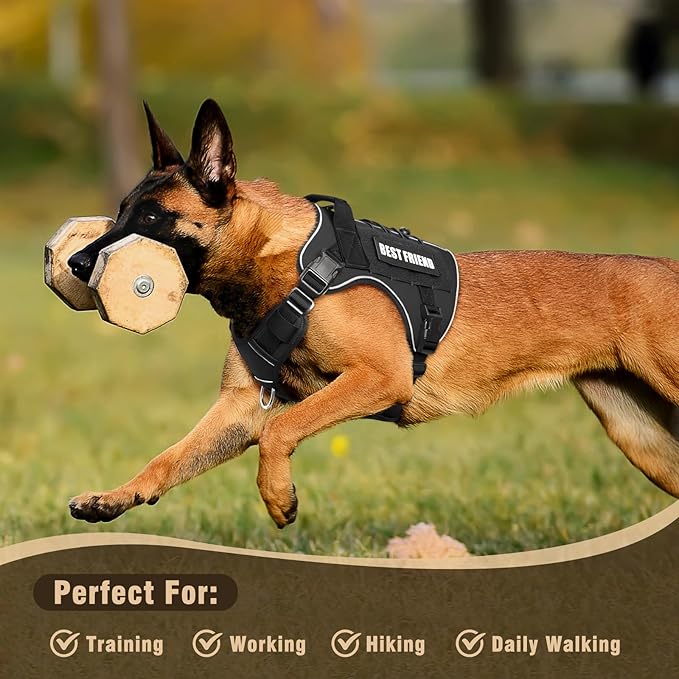 Tactical Dog Harness for Large Dogs,No Pull Military Dog Vest with Handle,Reflective Heavy Duty Pet Harness for Walking Hiking Training Black L