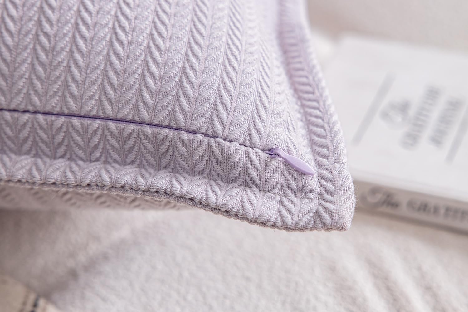 Set of 2 Cozy Striped Herringbone Flange Throw Pillow Covers, Aesthetic Embossed Pattern Pillow Covers for Couch and Bed - 20"x20", Languid Lavender