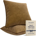 2 Pack Velvet Decorative Throw Pillow Covers, 20"x20", Camel and Brown, Solid, Modern, Contrast Piping, Indoor Use, Bedroom & Living Room