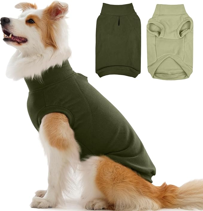 IECOii 2 Pack Fleece Sweater Dog - Soft, Warm Sweaters for Border Collie Boy Girl, Stretchy and Comfortable Coat for Walking, Running, Camping, Hiking, Hunting(Size 2XL, Light Green & Army Green)