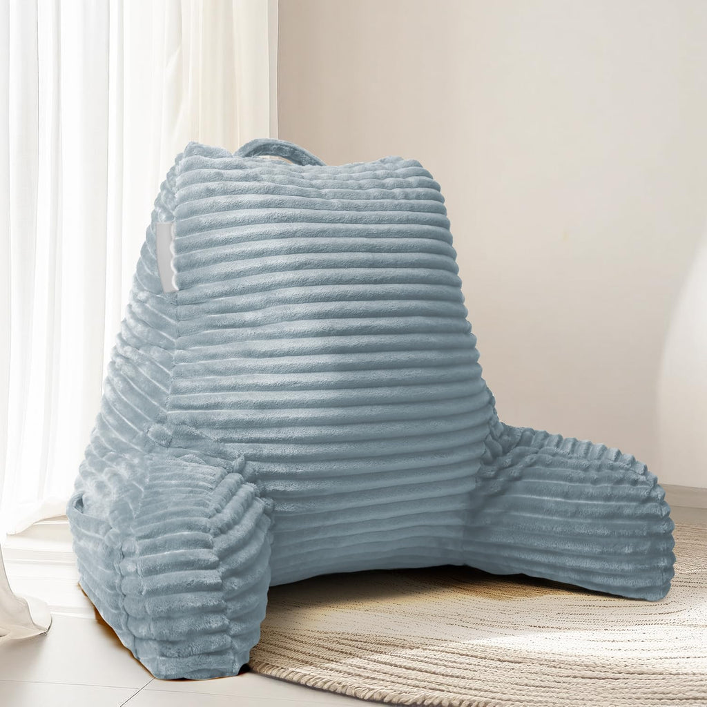 Hearth & Harbor Reading Pillow for Bed Adult – Back Pillow for Sitting in Bed, Standard Bed Pillows for Sitting Up in Bed, Foam Bed Chair Pillow, Stone Blue Bed Rest Pillow