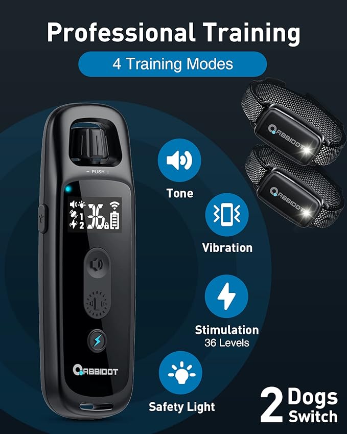 ABBIDOT Dog Shock Collar, 3300 FT Dog Training Collar with Remote, IPX7 Waterproof with 4 Training Modes, Rechargeable E-Collar for Small Medium Large Dogs (5-120 lbs)