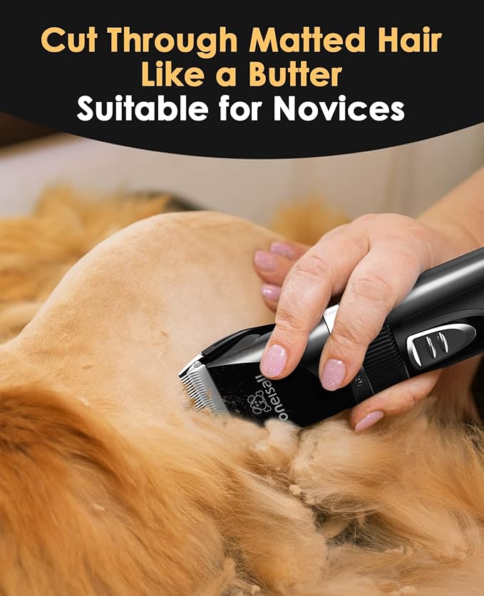 oneisall Quiet Cat Clippers for Matted & Long Hair, 2-Speed Cordless Pet Shaver Grooming Kit for Cats, Small Dogs & Animals (Black)