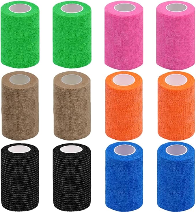 12 Pack Self Adhesive Bandage Wrap,3" X 5 Yards Elastic Cohesive Bandage for Sports,Wrist,Ankle,Vet Wrap,Grip Tape