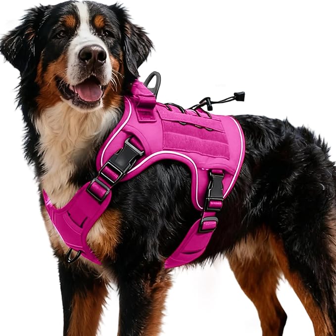 Heavy-Duty Tactical Dog Harness for Large Dogs, No Pull Adjustable Reflective Pet Vest with Molle System, K9 Military-Grade Control for Service Training, Outdoor & 10+ Breeds, Pink, XX-Large