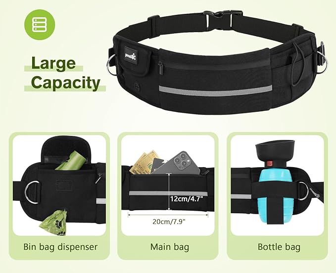 Pecute Hands Free Dog Leash with Pouch, Waist Belt Fanny Pack with Soft Padds, Dual Padded Handles and Durable Bungee for Walking, Hiking, Jogging Biking, and Running
