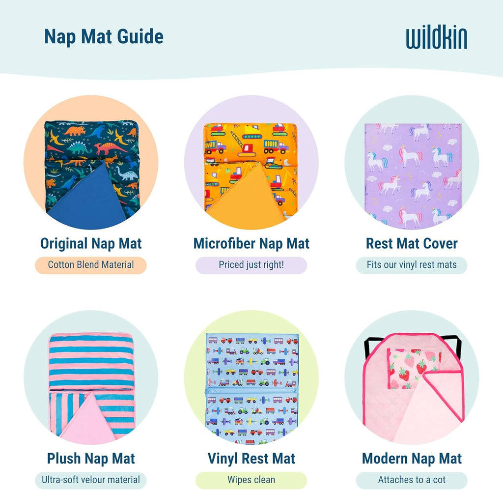 Wildkin 43-inch Kids Nap Mat – Soft Microfiber Toddler Sleeping Mat with Pillow