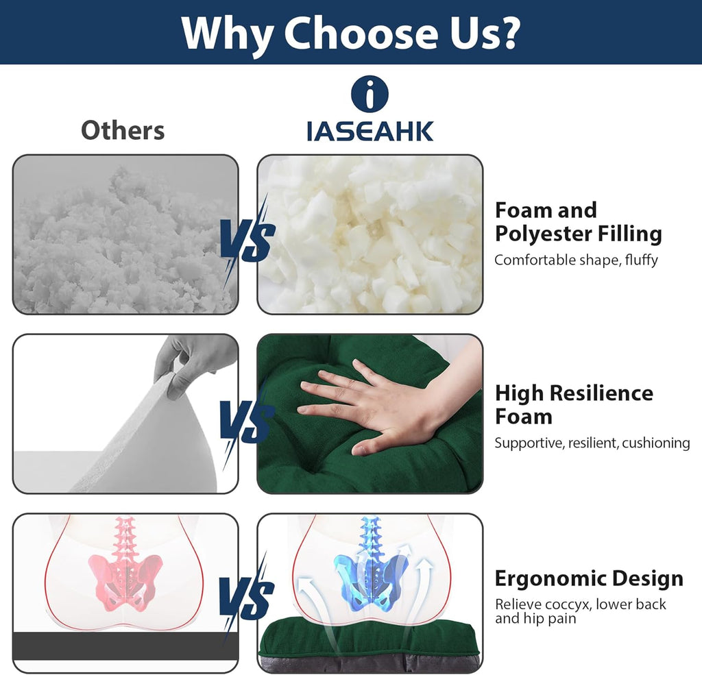 Chair Cushions for Dining Chairs, Seat Cushions for Kitchen Chairs, Indoor Seat Cushions with Ties, Tufted Foam Chair Pads, Non Slip Chair Cushions Set of 4, 15.5" x 15.5" x 4", Dark Green