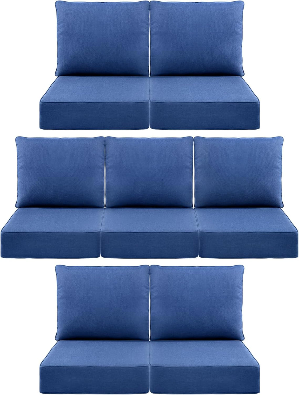 Luxury 6" Outdoor Cushions for Patio Furniture, 24x24x6" Thick Seat Cushion Set of 7, Fade Resistant Couch Chair Replacement Cushions High Density Deep Wicker Chair Cushion w/ Removable Cover, Blue