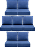 Luxury 6" Outdoor Cushions for Patio Furniture, 24x24x6" Thick Seat Cushion Set of 7, Fade Resistant Couch Chair Replacement Cushions High Density Deep Wicker Chair Cushion w/ Removable Cover, Blue