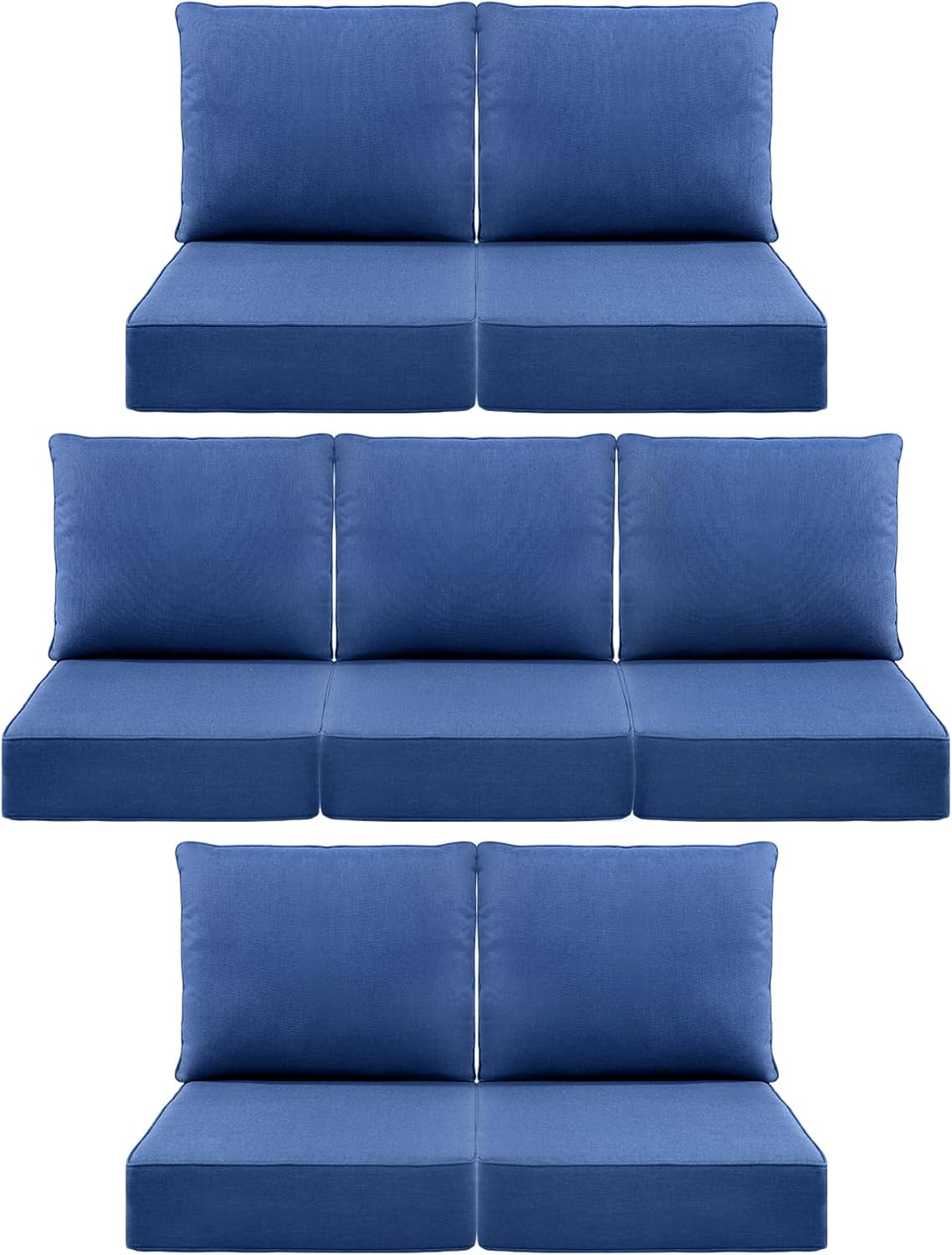 Luxury 6" Outdoor Cushions for Patio Furniture, 24x24x6" Thick Seat Cushion Set of 7, Fade Resistant Couch Chair Replacement Cushions High Density Deep Wicker Chair Cushion w/ Removable Cover, Blue