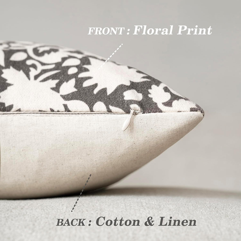 Foindtower Set of 2 Decorative Neutral Floral Throw Pillow Covers Accent Farmhouse Cushion Covers Boho Lumbar Pillowcase for Couch Sofa Bedroom Living Room Home Decor,12×20 Inch,Rustic Gray
