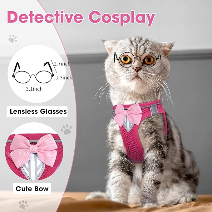 Cat Vest Harness and Leash Set for Walking Escape Proof, Adjustable Kitten Harness Breathable Mesh with Reflective Strips Harness for Kitty Puppy Bunny (Pink,M)