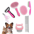 Pet Grooming Brush Set 7 In 1 Self Cleaning Slicker Brush, Flea Combo, Dog Bath Brush & Double Sided Undercoat Rake Brush With Pet Grooming Kit Hair Massaging Shell Comb For Cats And Dogs