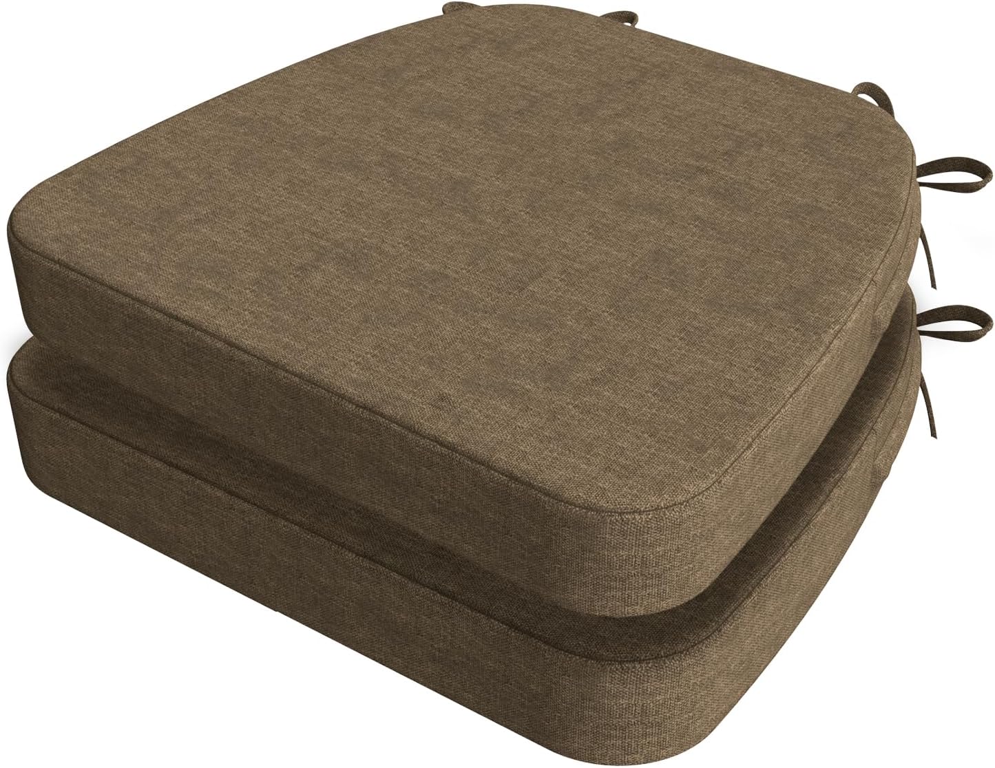 AAAAAcessories D-Shaped Chair Cushions, 2" Thick Dining Chair Pads with Ties and Removable, Machine-Washable Cover, 17" x 16", Set of 2, Taupe