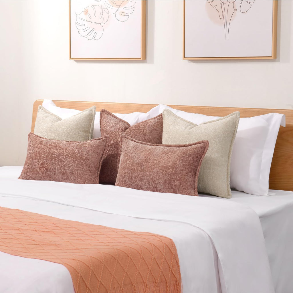 Pack of 2 Dusty Pink Decorative Throw Pillow Covers 24x24 Cozy Soft Chenille Accent Vintage Square Couch Pillow Covers for Home Decor Bed Sofa Living Room