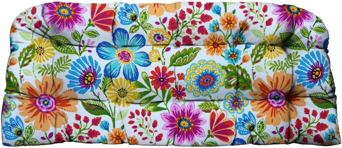 RSH DECOR: Tufted Wicker Loveseat Cushion | 41” x 19" | All-Weather Spun Fabric | Water and Fade-Resistant | Outdoor Settee Cushion for Patio Furniture | Gregoire Fresco - Made in USA