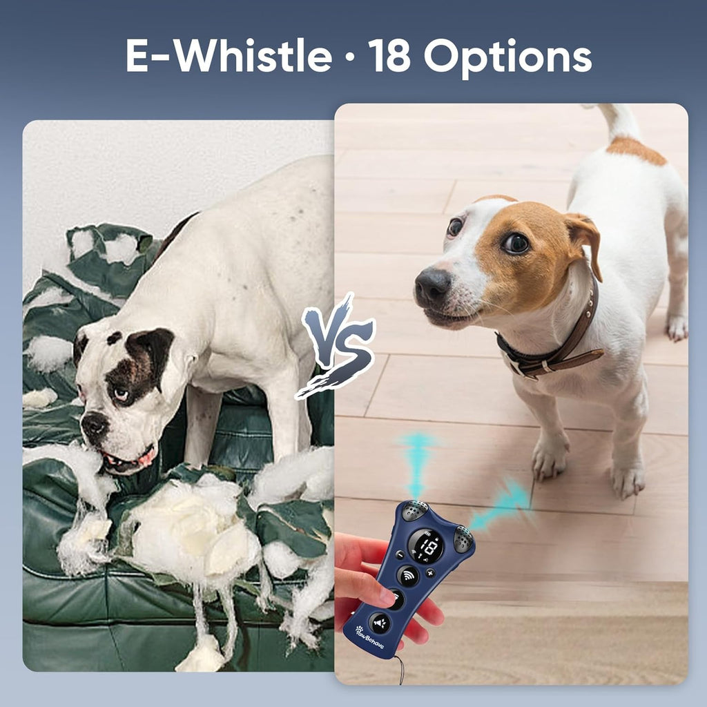 Adjustable Ultrasonic Dog Trainer–World's First Variable Frequency Pet Behavior Corrector with 10 Level Ultra Sound, 18 Dog Whistles, Anti-Bark Flashlight, Safe and Humane Deterrent (Blue)