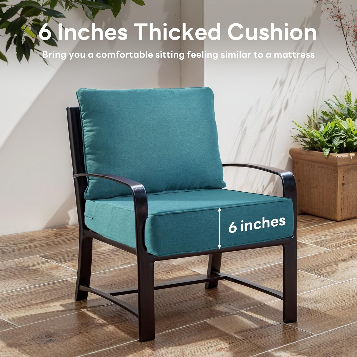 6" Thicker Outdoor Chair Cushion 4 Sets - 24" *24" *6" Waterproof Patio Furniture Cushions with Removable Cover, 28D High Density Sponge Filling Thicken Outdoor Patio Cushions - Peacock Blue