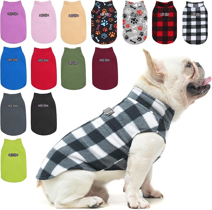 BEAUTYZOO Small Dog Sweater Fleece Vest Winter Jacket, D-Ring Leash Attachment for XS S Puppy Medium Sized Breeds Dogs, Cold Weather Dog Clothes Windproof Keep Warm, Classic White Plaid XS