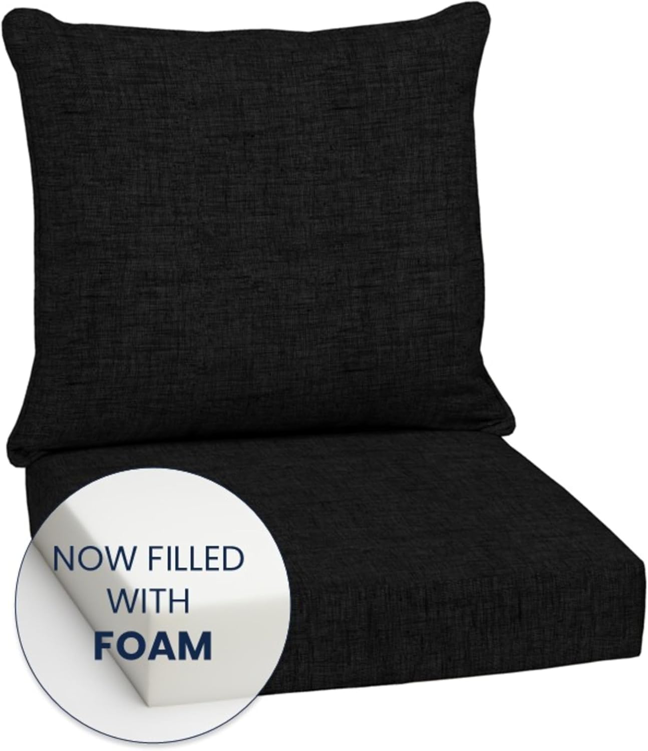 Arden Outdoor Foam Deep Seat Cushion Set, 24 in x 24 in, Weather-Proof, Rain-Proof, Fade Resistant Patio Cushion, Bottom and Back Cushion for Chair, Sofa, and Couch Black Leala