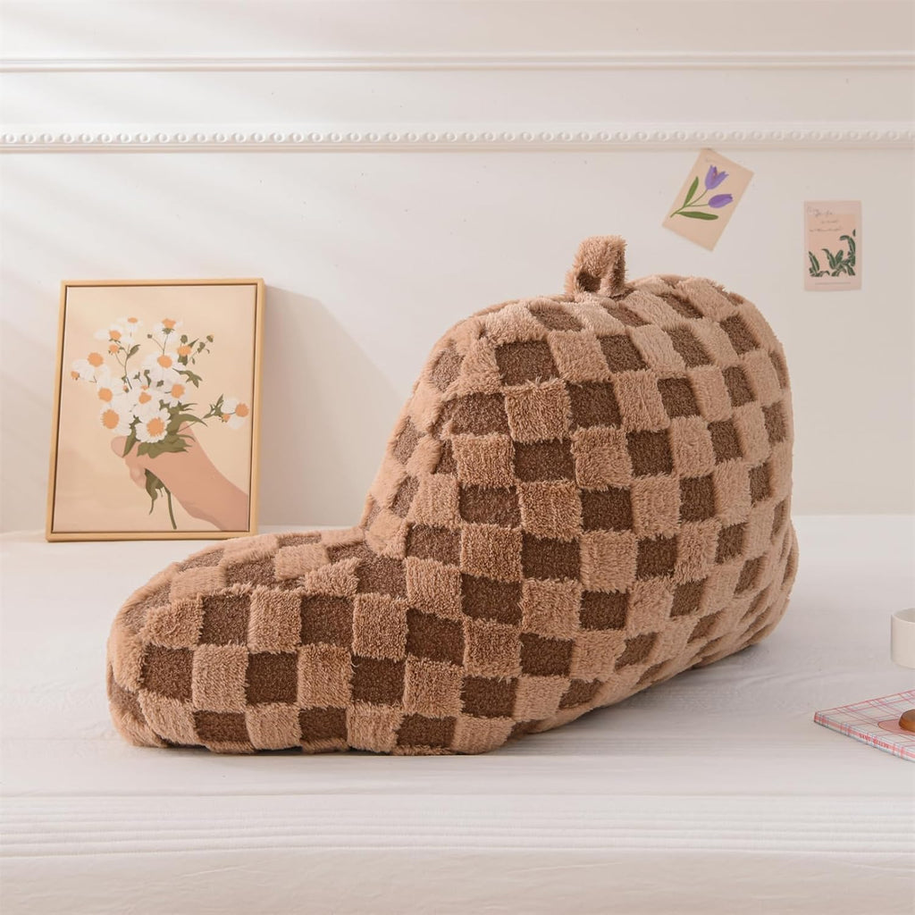 Aimuan Reading Pillow Checkered Bed Rest Wedge Backrest Checkerboard Pillow with Arms Back Support for Sitting Up in Bed Cushion Incline Rest Sleeping Snoring Pillow (Khaki,Large)
