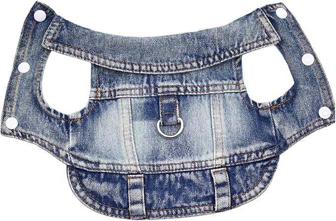 Puppy Clothes for Small Dogs Boy,Classic Western Denim Dog Coat,Dog Jeans Jacket with Leash D-Ring,Pet Cat Costumes,Cooling Harness Vest for Walking (Blue, Medium)