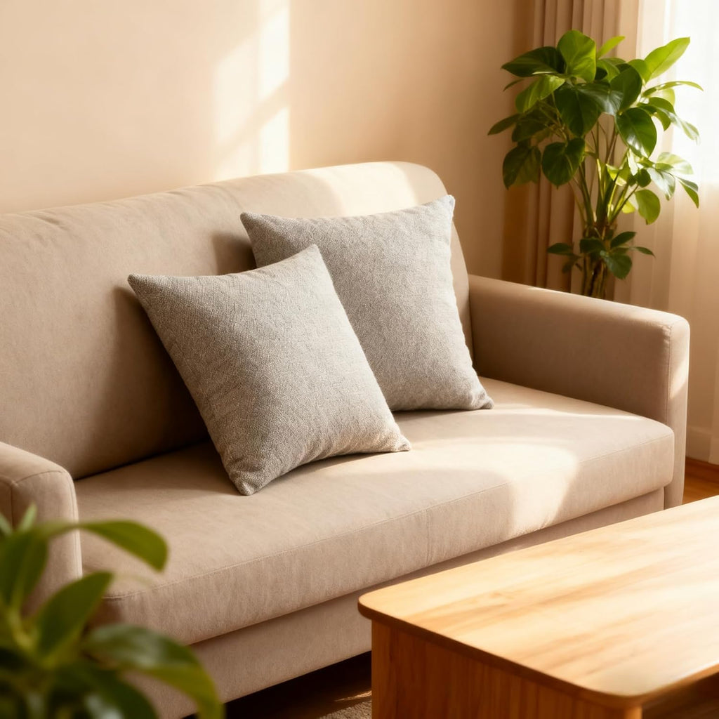 Throw Couch Pillow with Insert 18x18 Inches Set of 2 Square, Cute Modern Home Fall Decor for Living Room Sofa Bed Cushion Accent Case, Anthropologie Style Home Decor (Pearl Gray #P2-09)