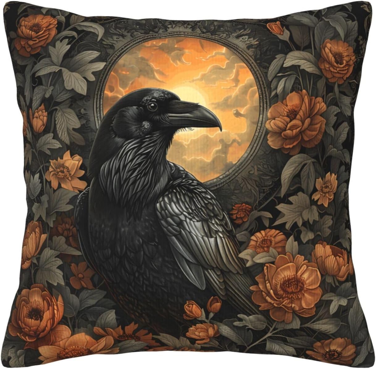Mystical Raven Art Print Decor, William Morris Abstract Vintage Floral Design 18x18 inches Throw Pillow Covers Square Pillowcases Decor for Bed Couch Sofa Room Cushion Covers
