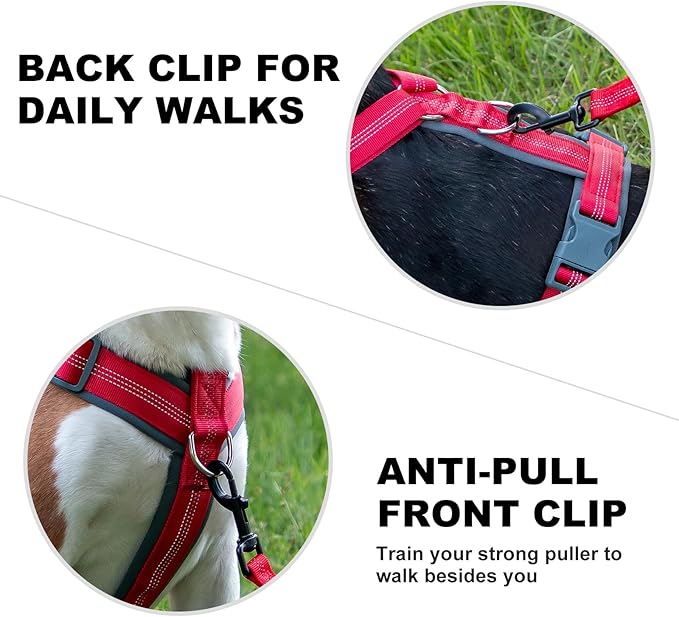 Plutus Pet No Pull Dog Harness, Adjustable Nylon Harness with Soft Padding, Reflective and Heavy Duty Dog Harness for Small, Medium, Large Dogs(Red, M)
