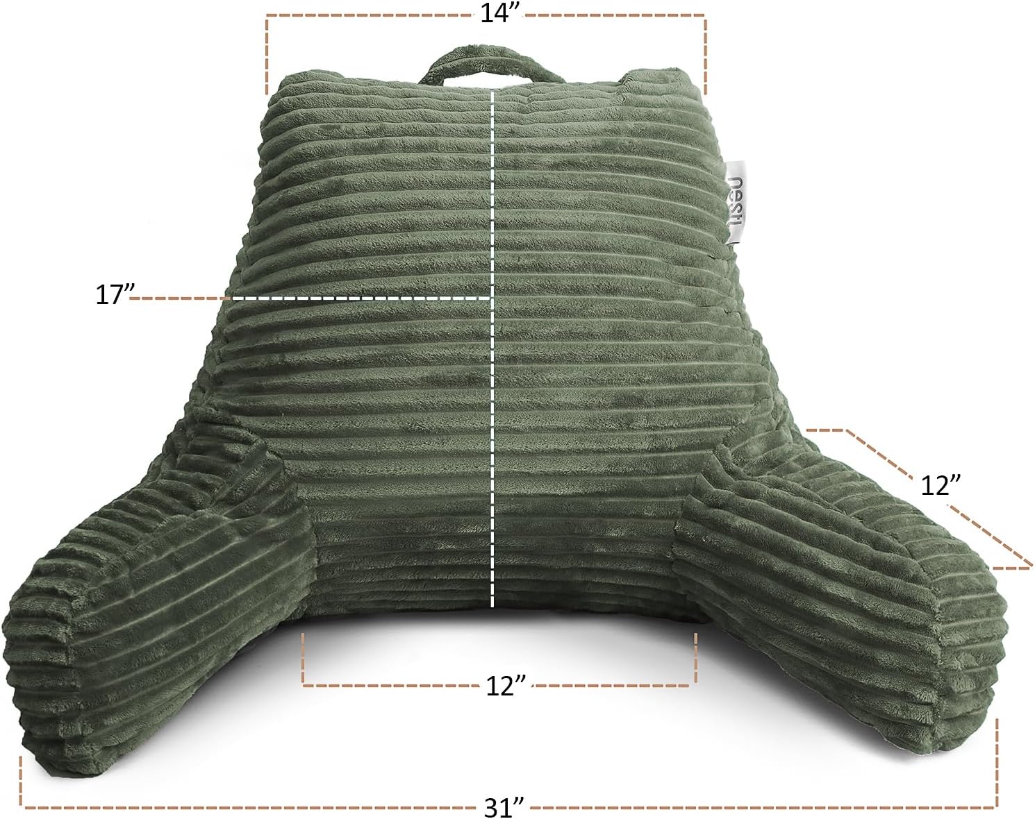 Nestl Reading Pillow with Shredded Memory Foam, Luxe Cut Plush Back Pillow for Sitting Up in Bed, Back and Arms Adjustable Support for Adult & Teens, Backrest Pillows with Washable Cover Olive Green