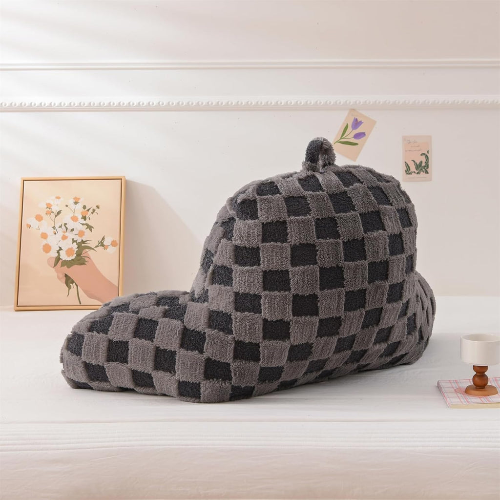 Aimuan Checkered Reading Pillow Bed Rest Wedge Backrest Checkerboard Pillow with Arms Back Support for Sitting Up in Bed Cushion Incline Rest Sleeping Snoring Pillow (Dark Grey,Standard)
