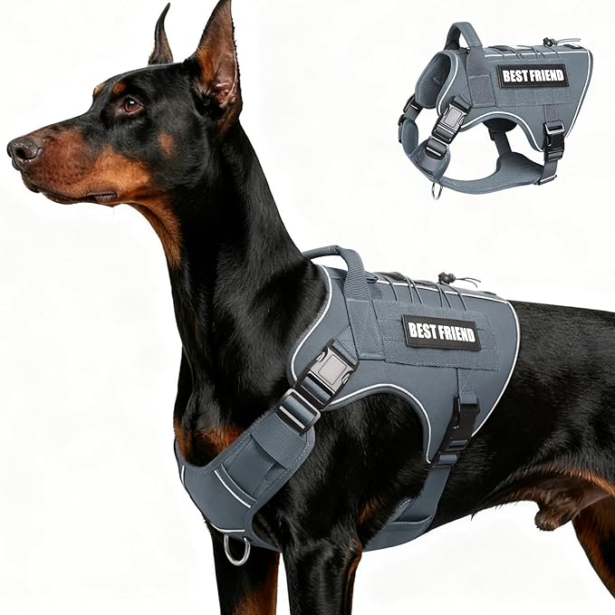 Tactical Dog Harness for Large Dogs,No Pull Military Dog Vest with Handle,Reflective Heavy Duty Pet Harness for Walking Hiking Training Gray L