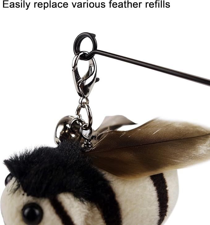 TTcat Interactive Bird and Insect Simulation Cat Toy Set with 4 Feather Refills, 29'' Flexible Steel Wire, Sturdy Wood Handle & Bell,Cat Wand Toys for Indoor Cat and Kitten.