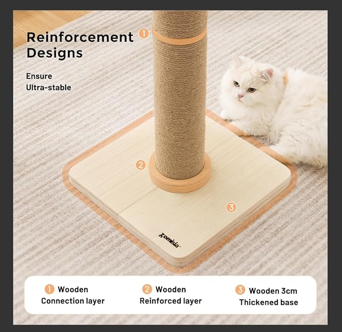 35'' Tall Cat Scratching Post, 4.7'' Large Scratch Post with Thicken Wooden Base for Indoor Cats Adults, Sisal Scratcher Top & Dangling Balls, Super Sturdy