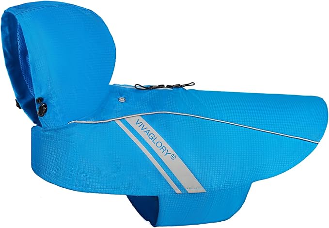 VIVAGLORY Wetoff Dog Raincoat, Rain Coat for Dog All Seasons Adventure, Rain Jacket with Harness Hole & Hood, Reflective Lightweight Waterproof for Doggy & Puppy, XL, Blue
