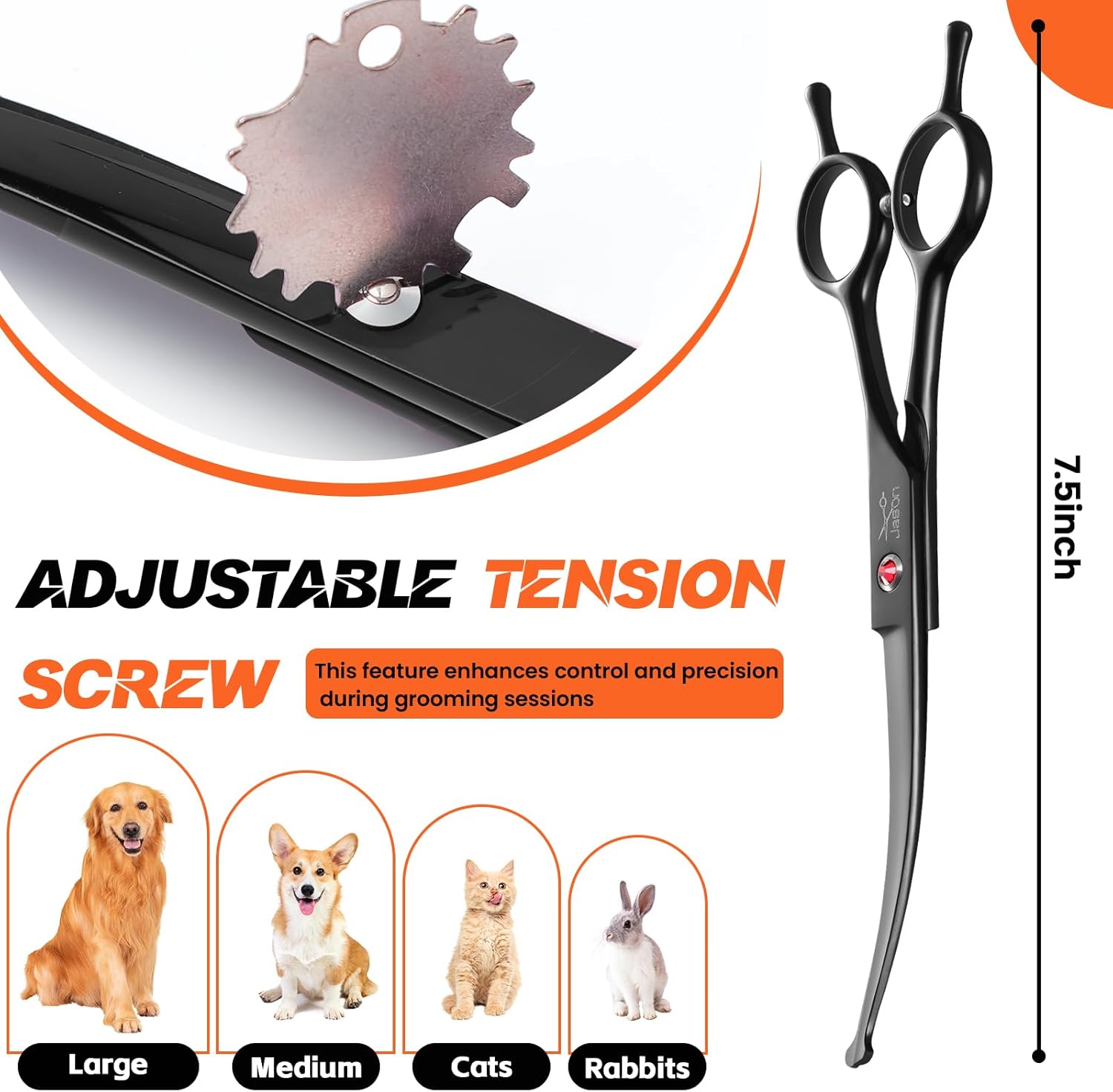 JASON 7.5" Dog Grooming Shear - Professional Up-curved Scissor with Round Tips Japanese Stainless Steel Hair Scissor for Dogs, Cats and Other Pets (Curved with Round Tips, Black)