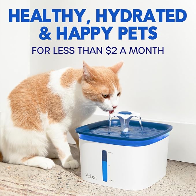 Veken Cat Water Fountain Filters, 16 Pack Replacement Filters & 16 Pack Replacement Pre-Filter Sponges Set for 50oz, 84oz, 95oz Automatic Pet Fountain Dog Water Dispenser