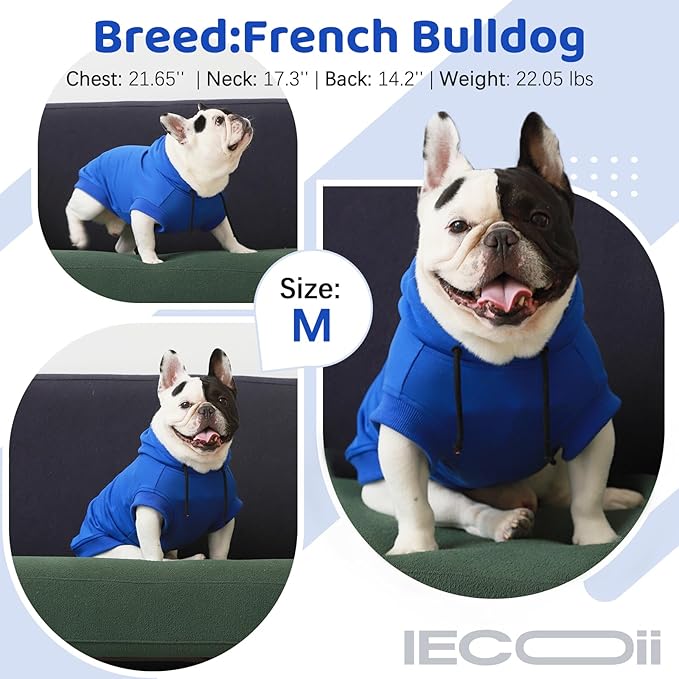 IECOii Large Dog Hoodie,Large Dog Sweater with Hood,Breathable Hooded Sweatshirt for Dogs,Pet Sweatshirt Outfit for Dogs Boy and Girl, Dachshund,French Bulldog Hooded Clothes,Blue,L(No Fleece Lined)