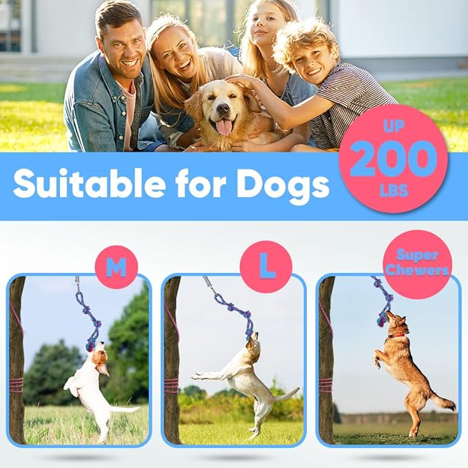 Petbobi Bungee Dog Toy, Outdoor Dog Tug Toy for Pitbull Interactive Exercise, Spring Pole Tug-of-War Toy with Durable Rope, Hanging Toy for Large Dogs to Reduce Boredom, Purple