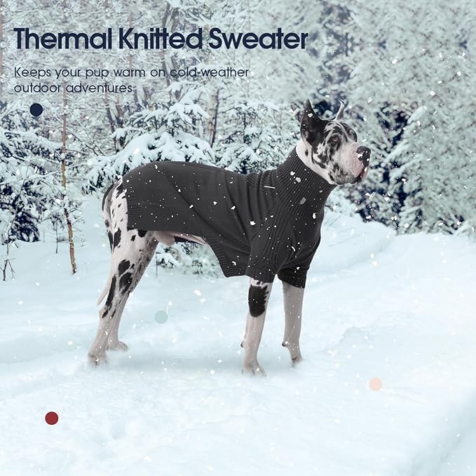 IECOii XXL Dog Sweater,Thermal Knit Big Dog Sweater with Sleeve,Pet Turtleneck Doggy Sweatshirt for Extra Large Dogs Boy Girl,Stretchy Large Dogs Cold Weather Outfit Pitbull Clothes,(Grey,XXL)