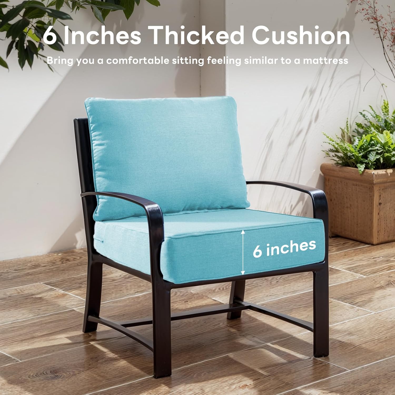6" Thicker Outdoor Chair Cushion 5 Sets - 24" *24" *6" Waterproof Patio Furniture Cushions with Removable Cover, 28D High Density Sponge Filling Thicken Outdoor Patio Cushions - Turquoise