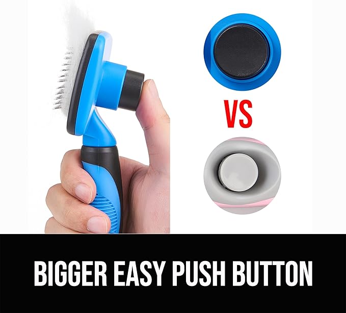 Design Patent Certificated Self Cleaning Slicker Brush for Dogs& Cats, Skin Friendly Grooming Dog& Cat Brush for Shedding and Deshedding, Pet Supplies Accessories,Blue