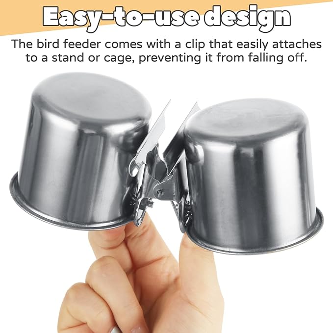 4 Pack Bird Feeding Dish Cups Stainless Steel Parrot Bird Feeder for Cage Parrot Feeders Water Cage Bowls with Clamp Holder for Cockatiel Parakeet Macaw Finches Small Animal
