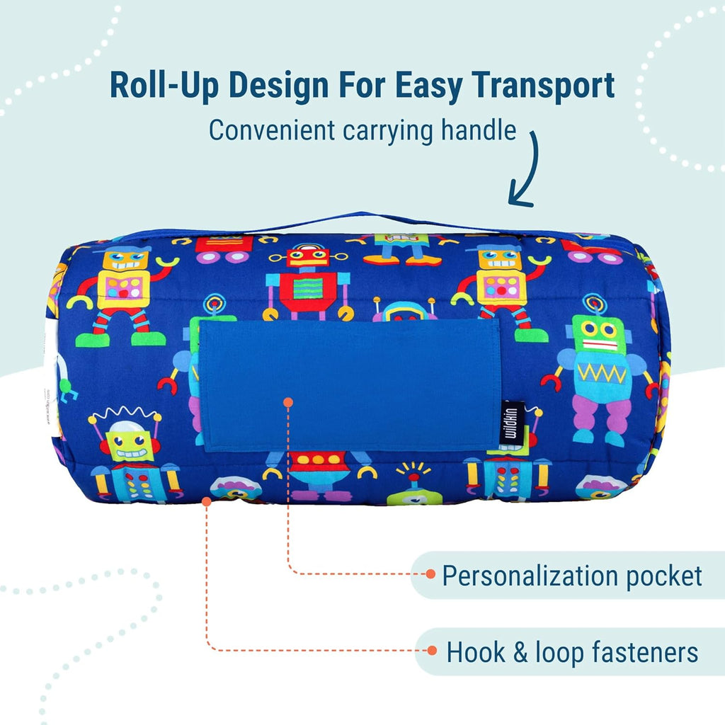 Wildkin Kids Original Nap Mat – Cozy Kids Sleep Mat with Pillow, Ideal for School & Travel - Robots