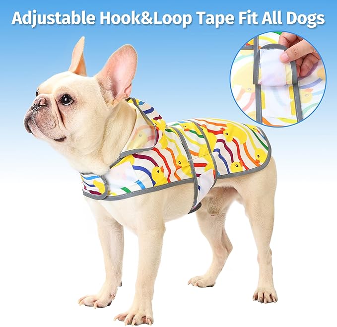 Dog Raincoat for Medium Dogs Waterproof Hooded Rain Jacket with Reflective Strips Leash Hole & Poncho Adjustable Fit (Rainbow,M)
