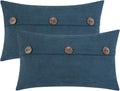 HWY 50 Blue Chenille Throw Pillow Covers 12x20 Inch with Triple Buttons, Soft Farmhouse Accent Decorative Cushion Cases for Couch Sofa Living Room Pack of 2 Rectangle